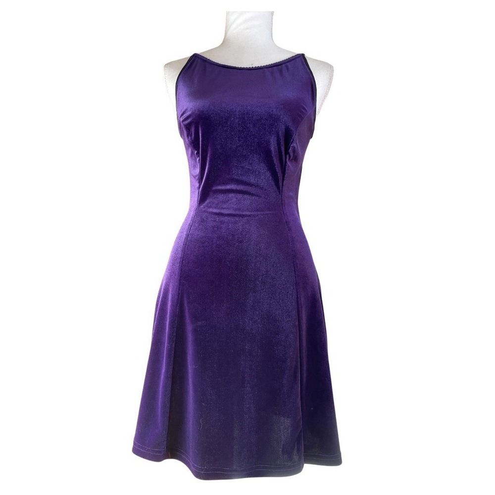 Vintage Jessica McClintock Gunne‎ Sax Purple Velvet Mini Dress Rhinestones 90s